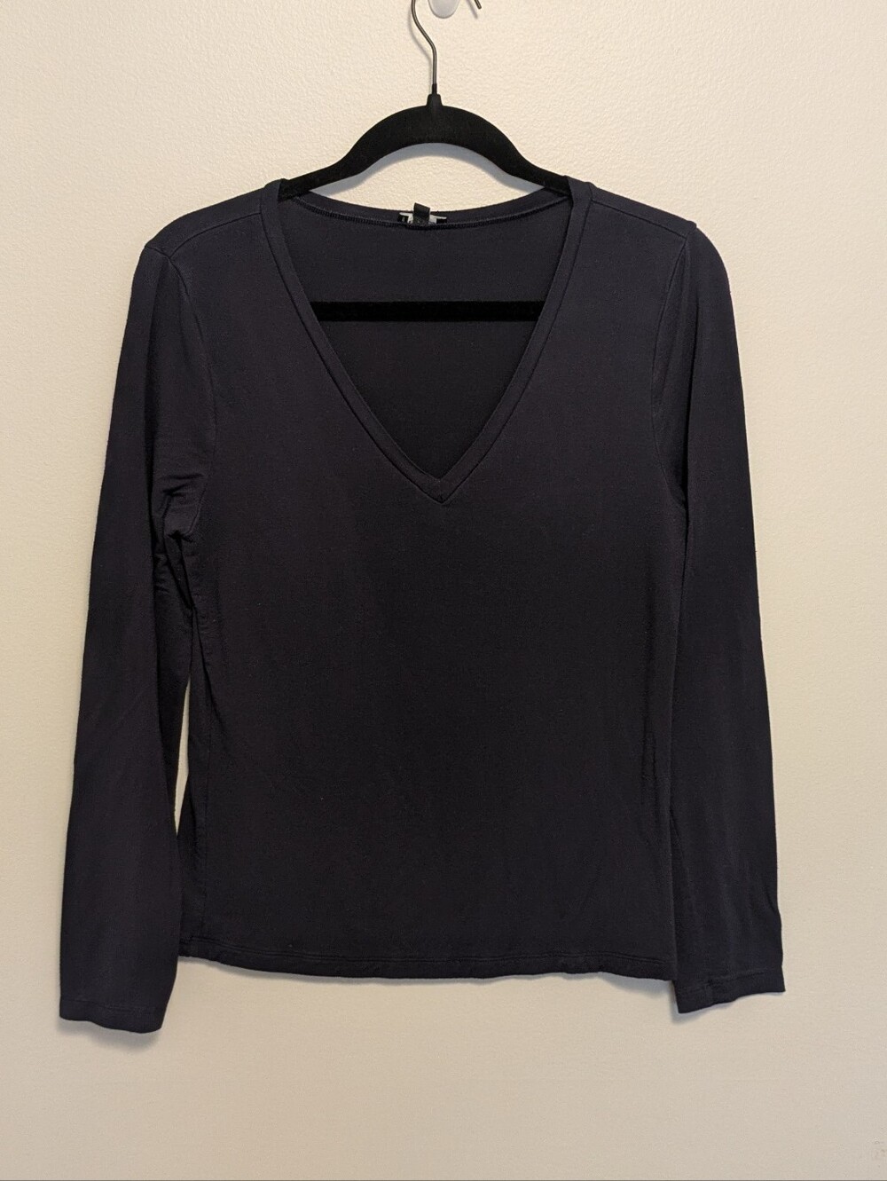 Express Navy Fitted V Neck Long Sleeve Shirt